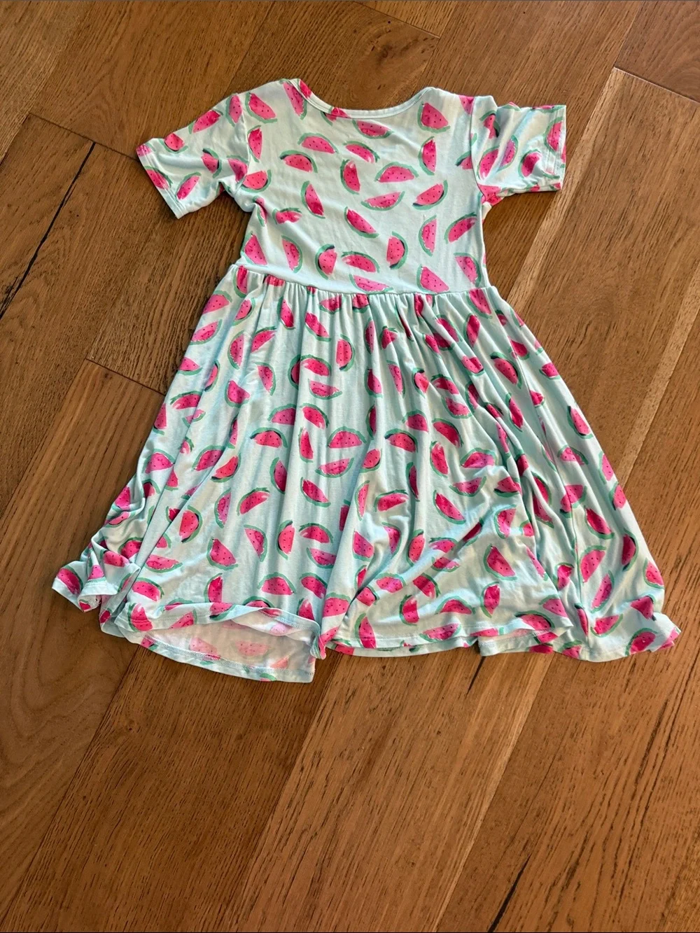Mint Watermelon Print Short-Sleeve Twirl Dress for Girls
